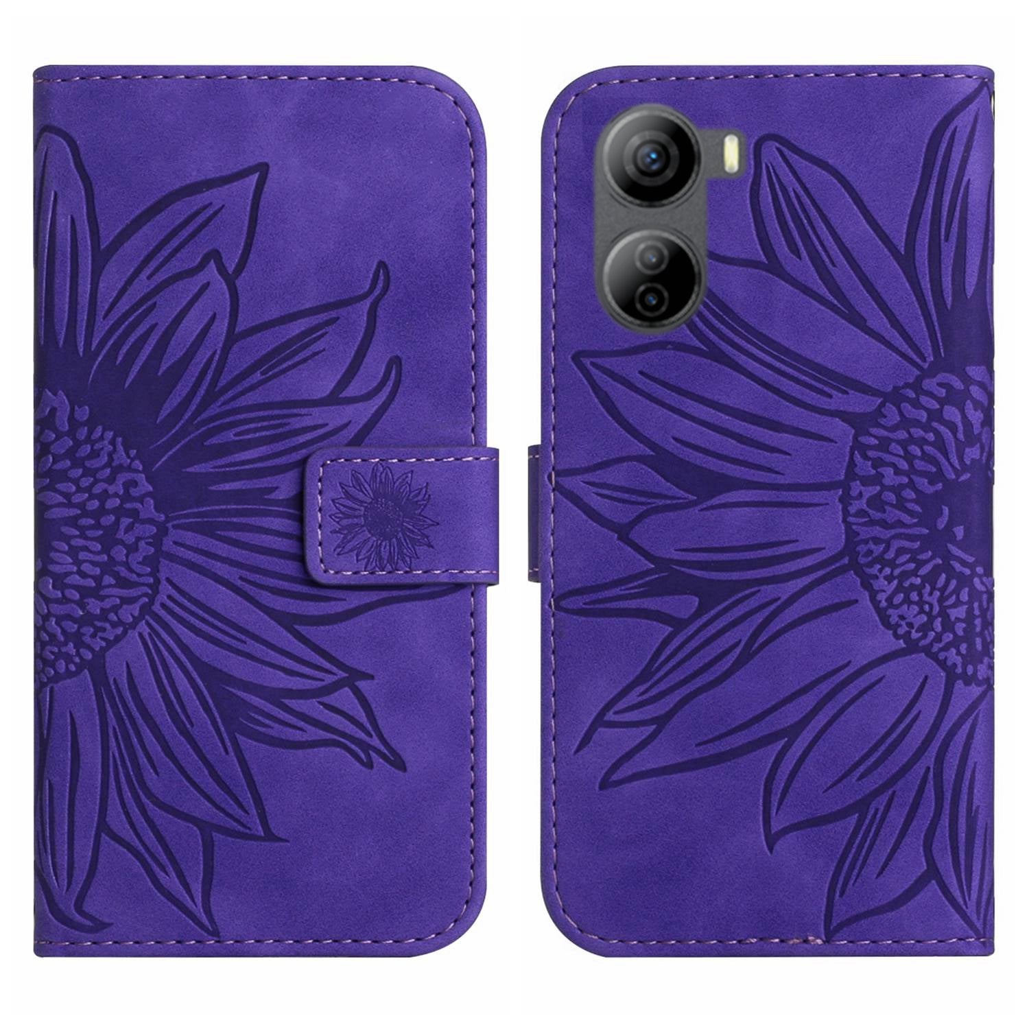 HT04 For ZTE Libero 5G IV Case Sunflower Imprint Phone Wallet Cover with Shoulder Strap - Light Purple HT04 For ZTE Libero 5G IV Case Sunflower Imprint Phone Wallet Cover with Shoulder Strap - Light Purple